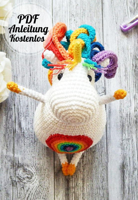 Regenbogen Einhorn Amigurumi Häkeln PDF Anleitung Kostenlos (3)