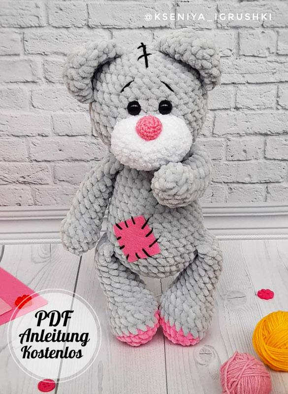 Grauer Plüsch Bär PDF Amigurumi Anleitung Kostenlos (3)