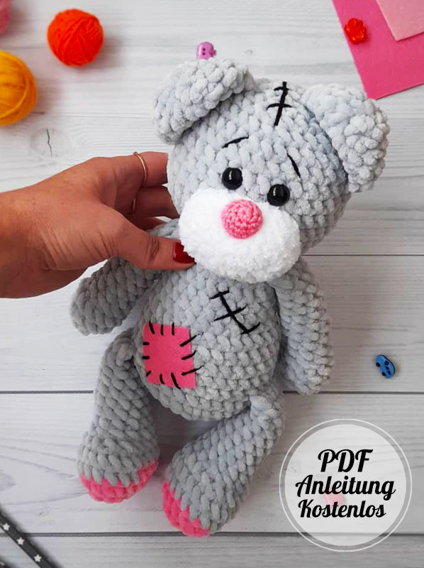 Grauer Plüsch Bär PDF Amigurumi Anleitung Kostenlos (4)