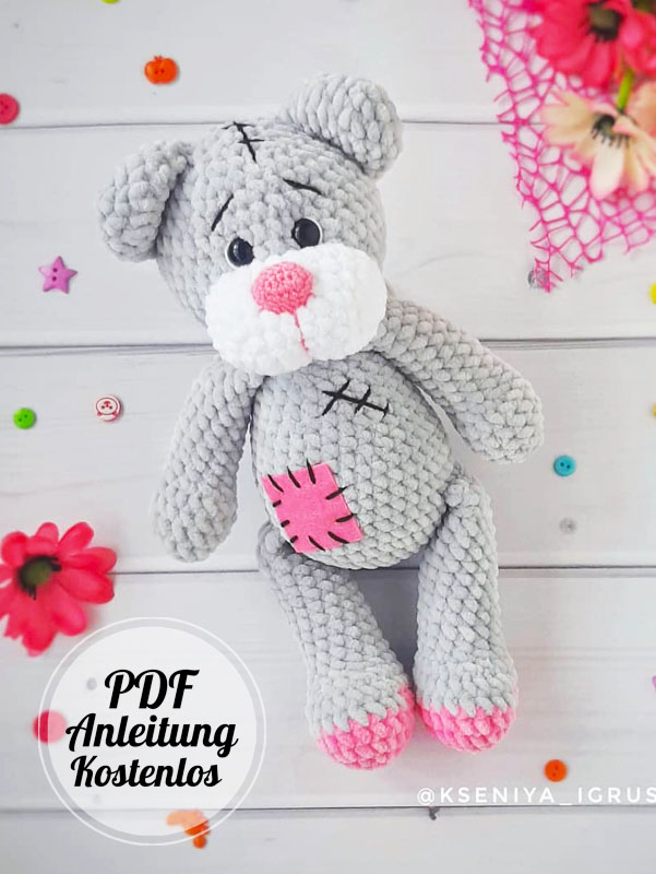 Grauer Plüsch Bär PDF Amigurumi Anleitung Kostenlos (5)