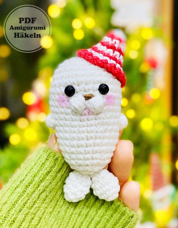 Robbe mit Weihnachtsmütze Häkeln Anleitung für Anfänger (2)