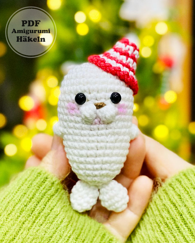Robbe mit Weihnachtsmütze Häkeln Anleitung für Anfänger (3)