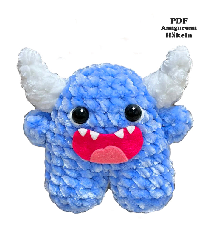 Plüsch-Amigurumi Monster in Blau 2-Stunden-Projekt (1)