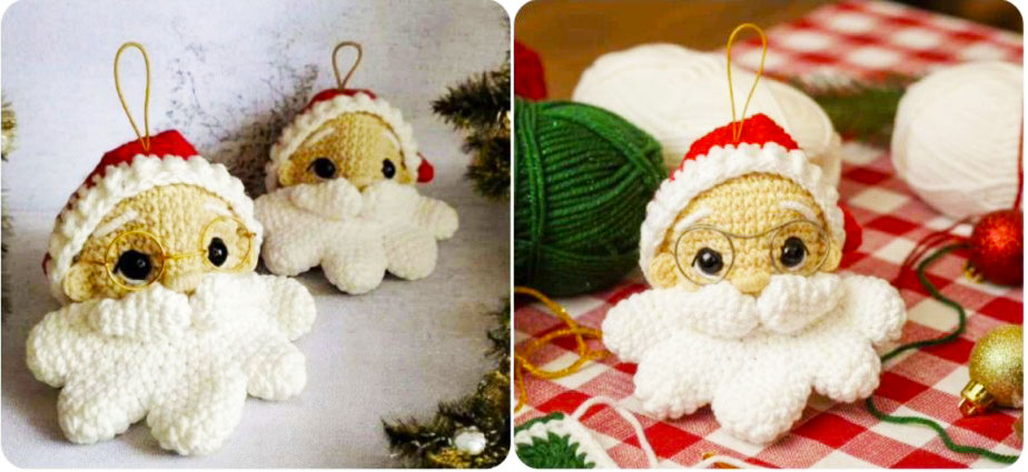 Weihnachtsmann Kopf als Baumschmuck Häkeln Anleitung (1)