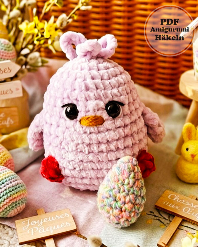 Plüsch-Osterküken mit Ei häkeln (3)