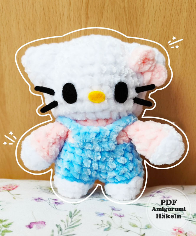 Mini Hello Kitty mit Plüschgarn häkeln (3)