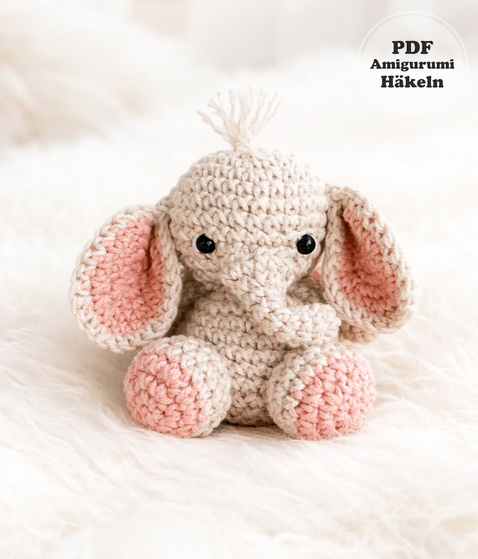 Kleiner Elefant mit rosa Ohren häkeln (2)