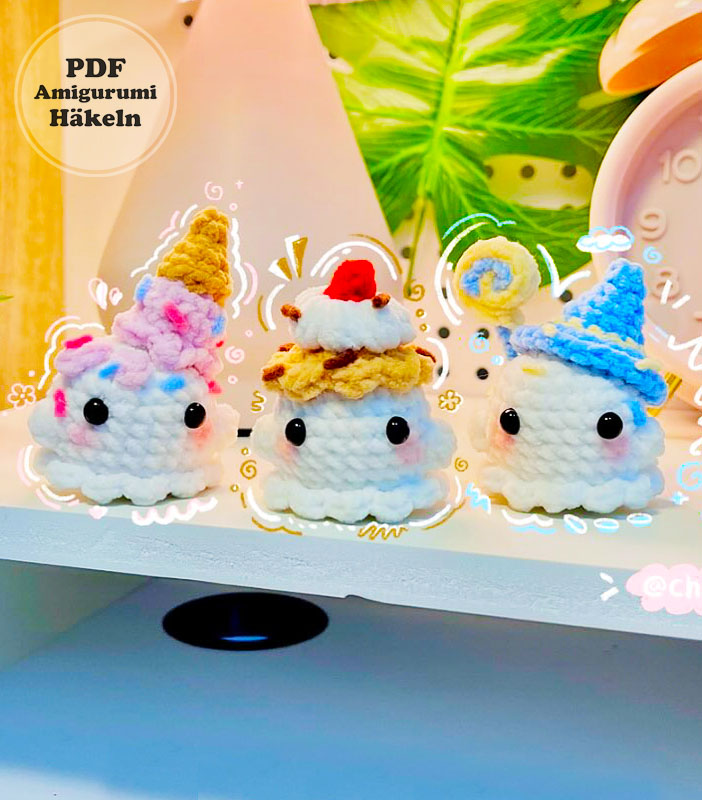 Amigurumi Geist in 3 Modi Eiscreme, Hexe und Kuchen (2)