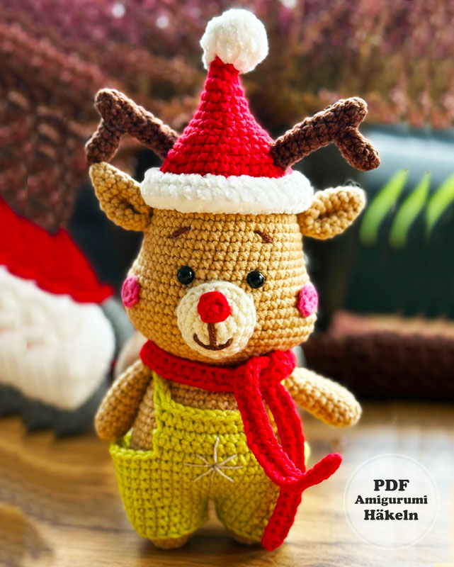 Rentier Rusher Amigurumi mit Mütze und Schal (2)