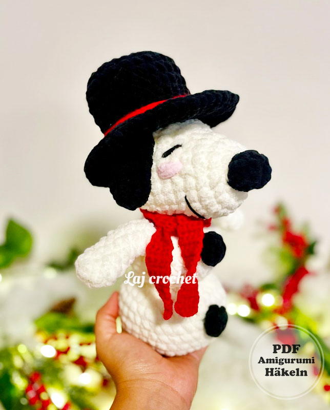 Schneemann Snoopy mit Hut Amigurumi Anleitung (3)