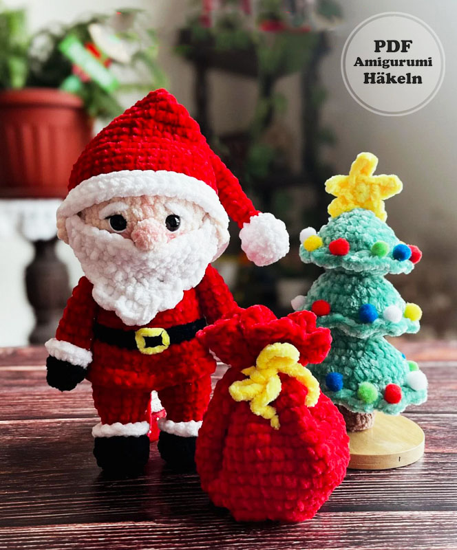 Weihnachtsmann, Tannenbaum und Geschenksack - Häkelanleitungen (2)